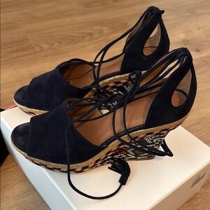 Blue Espadrille Wedge Shoes with Ankle Strap